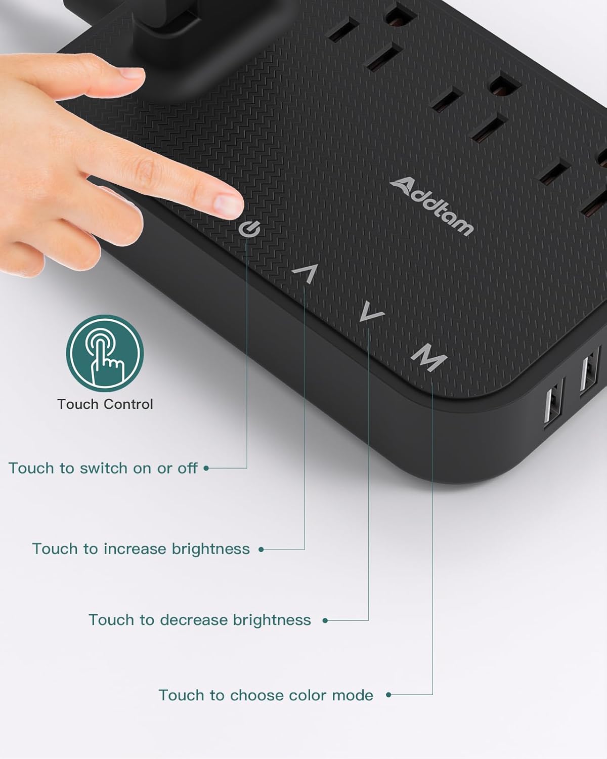 Addtam LED Desk Lamp, Power Strip with 3 Outlets 4 USB Charging Ports(2 USBC), 4 Modes 5 Level Brightness Touch Lamp, Small Desk Lamp for Home Office College Dorm Room Essentials - Image 7