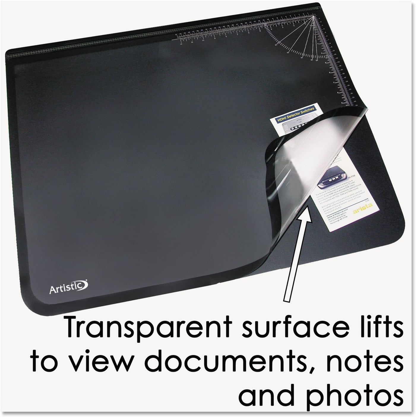 Artistic 41200 Office Products 20" x 31" Logo Pad Lift-top Desktop Organizer Desk Mat, Black/Clear - Image 6