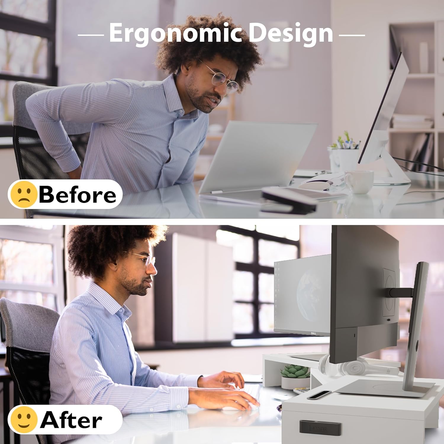 BONTEC Dual Monitor Stand Riser with Smartphone Holder, Adjustable Length & Swivel Angle, Ergonomic Wooden Desktop Organizer for PC Monitor, Laptop, Printer, Large Storage, White - Image 4