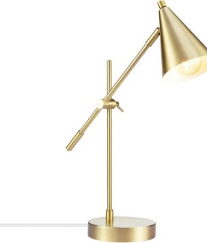 GLOBE Electric Novogratz x Tacoma 18" Desk Lamp, Matte Brass, Adjustable Height, Balance Arm, Brass, Rotary Switch on Shade,52887