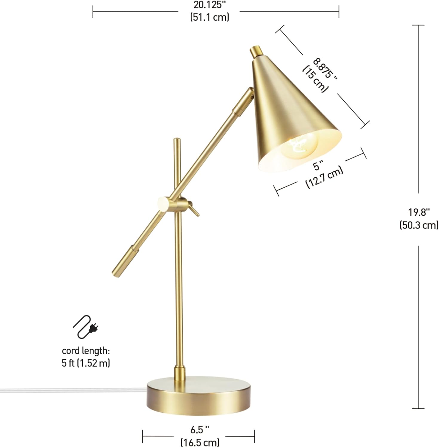 GLOBE Electric Novogratz x Tacoma 18" Desk Lamp, Matte Brass, Adjustable Height, Balance Arm, Brass, Rotary Switch on Shade,52887 - Image 6
