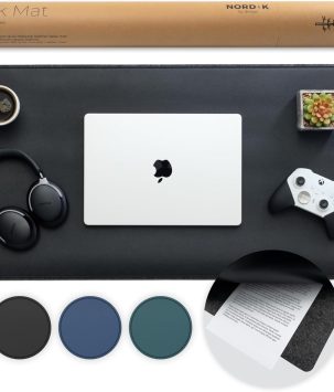 Nordik Felt and Leather Desk Mat Non-Slip - Black - 35 X 17 Inch - Felt and Vegan Leather Desk Pad - Document Organizers - Desk Blotter and Desktop Mat - Desk Protector Laptop Desk Matt for Desktop