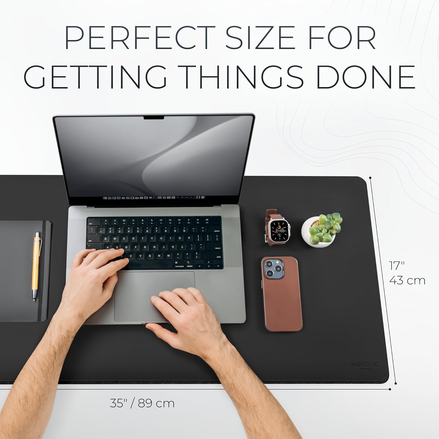 Nordik Felt and Leather Desk Mat Non-Slip - Black - 35 X 17 Inch - Felt and Vegan Leather Desk Pad - Document Organizers - Desk Blotter and Desktop Mat - Desk Protector Laptop Desk Matt for Desktop - Image 3