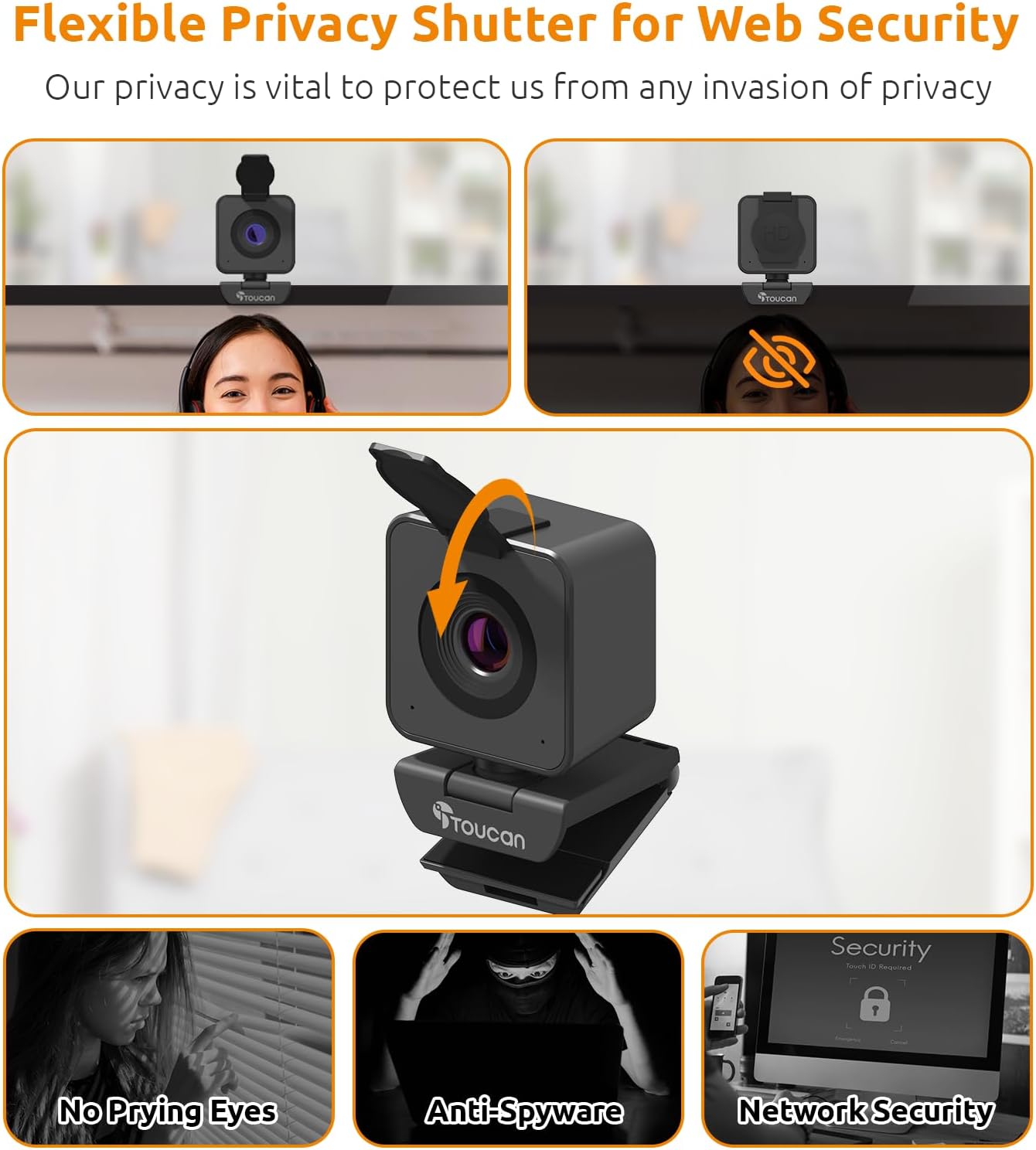 TOUCAN 1080P Webcam with Microphone, Noise-Canceling Mic, 90°FOV Computer Camera, Privacy Cover, Plug and Play USB Webcam for PC, Skype, Zoom, FaceTime, Laptop/MacBook/Tablet - Image 4