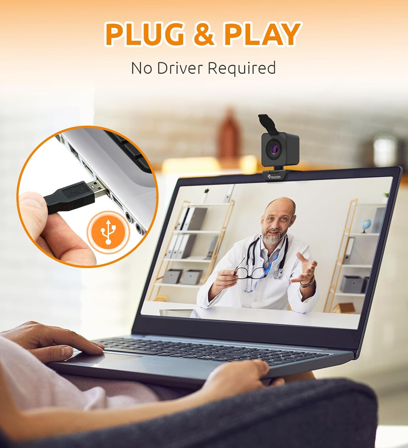 TOUCAN 1080P Webcam with Microphone, Noise-Canceling Mic, 90°FOV Computer Camera, Privacy Cover, Plug and Play USB Webcam for PC, Skype, Zoom, FaceTime, Laptop/MacBook/Tablet - Image 5