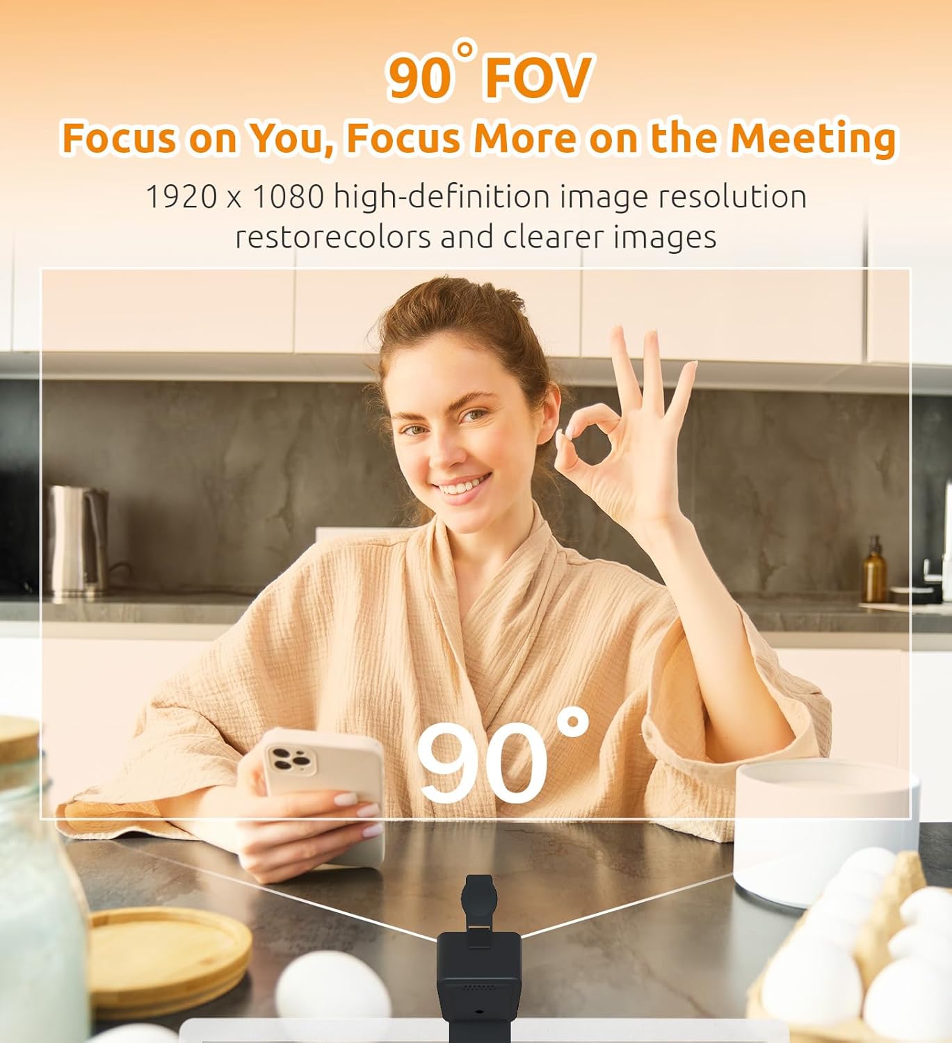 TOUCAN 1080P Webcam with Microphone, Noise-Canceling Mic, 90°FOV Computer Camera, Privacy Cover, Plug and Play USB Webcam for PC, Skype, Zoom, FaceTime, Laptop/MacBook/Tablet - Image 7