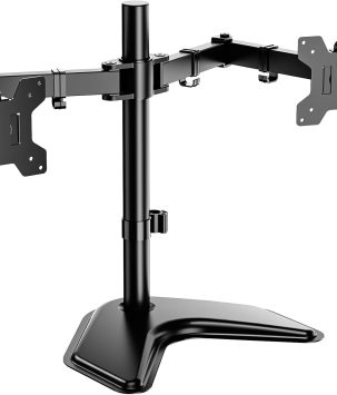 WALI Dual Monitor Stand for Desk, Monitor Stands for 2 Monitors up to 27 inch, Dual Monitors Mount Fits up to 22lbs, Free Standing Full Motion Dual Monitors Arm for Desk (MF002), Black