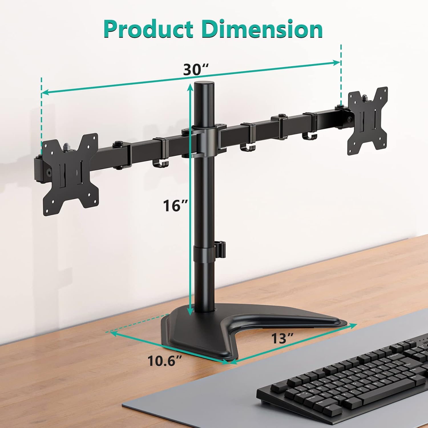 WALI Dual Monitor Stand for Desk, Monitor Stands for 2 Monitors up to 27 inch, Dual Monitors Mount Fits up to 22lbs, Free Standing Full Motion Dual Monitors Arm for Desk (MF002), Black - Image 4