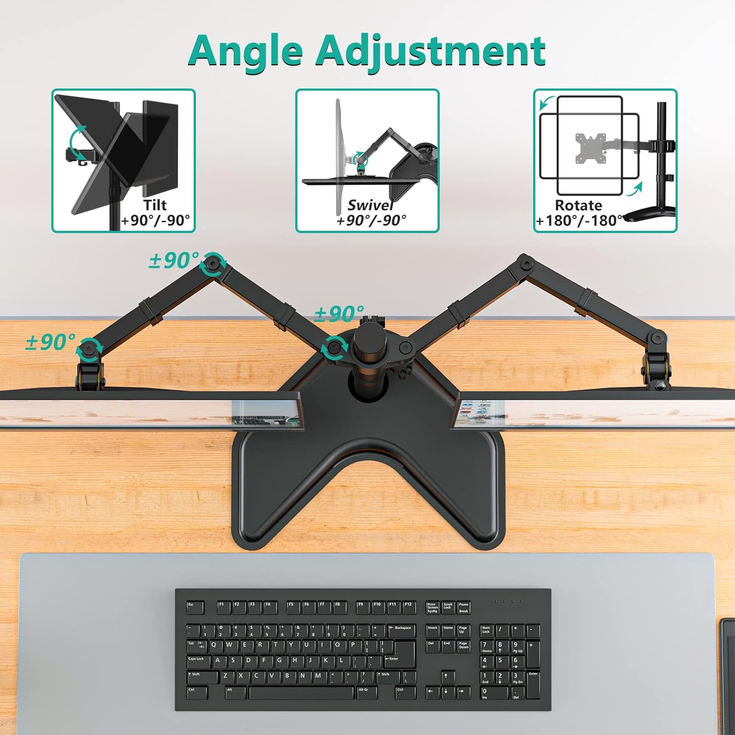 WALI Dual Monitor Stand for Desk, Monitor Stands for 2 Monitors up to 27 inch, Dual Monitors Mount Fits up to 22lbs, Free Standing Full Motion Dual Monitors Arm for Desk (MF002), Black - Image 5